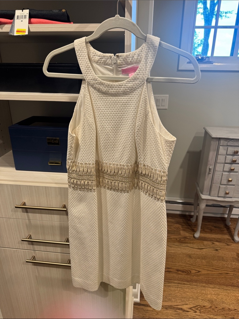 Lilly Pulitzer Cream Mini Dress with Gold Waist Trim